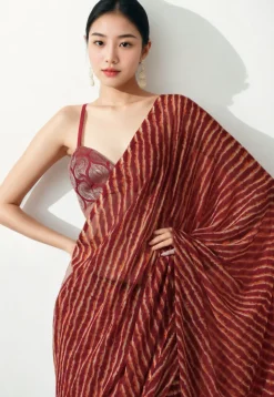 Pre Stitched Chiffon Saree in Maroon