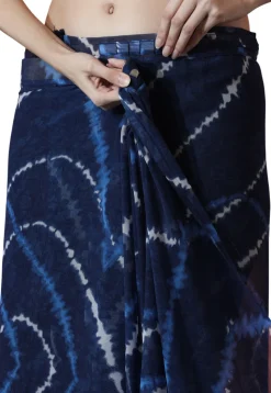 Pre Stitched Chiffon Saree in Navy Blue