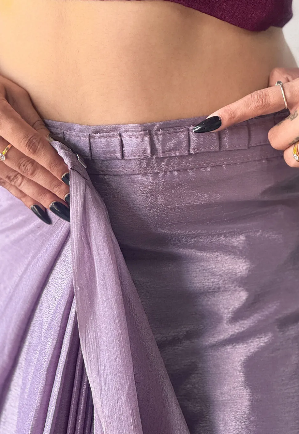 Pre Stitched Chinon Chiffon Saree in Purple Ombre