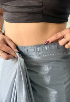 Pre Stitched Chinon Chiffon Saree in Grey Ombre
