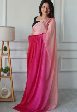 Pre Stitched Chinon Chiffon Saree in Pink Ombre