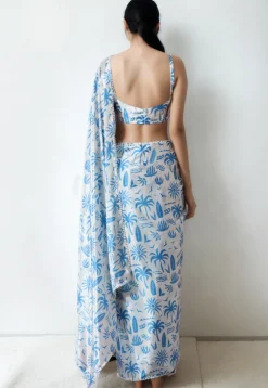 Pre Stitched Chinon Chiffon Saree in White