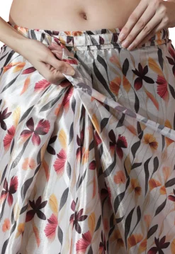 Pre Stitched Chinon Chiffon Saree in Off White