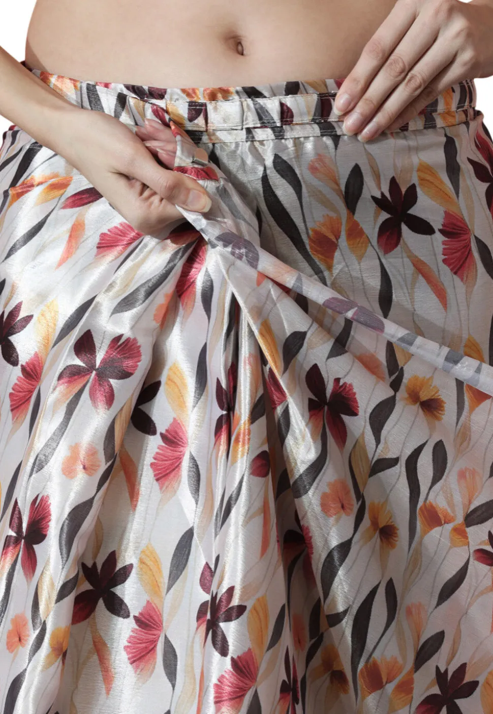 Pre Stitched Chinon Chiffon Saree in Off White
