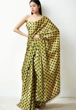 Pre Stitched Chinon Chiffon Saree in Yellow