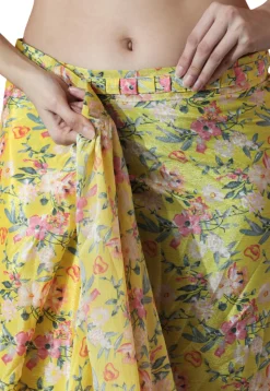 Pre Stitched Chinon Chiffon Saree in Yellow