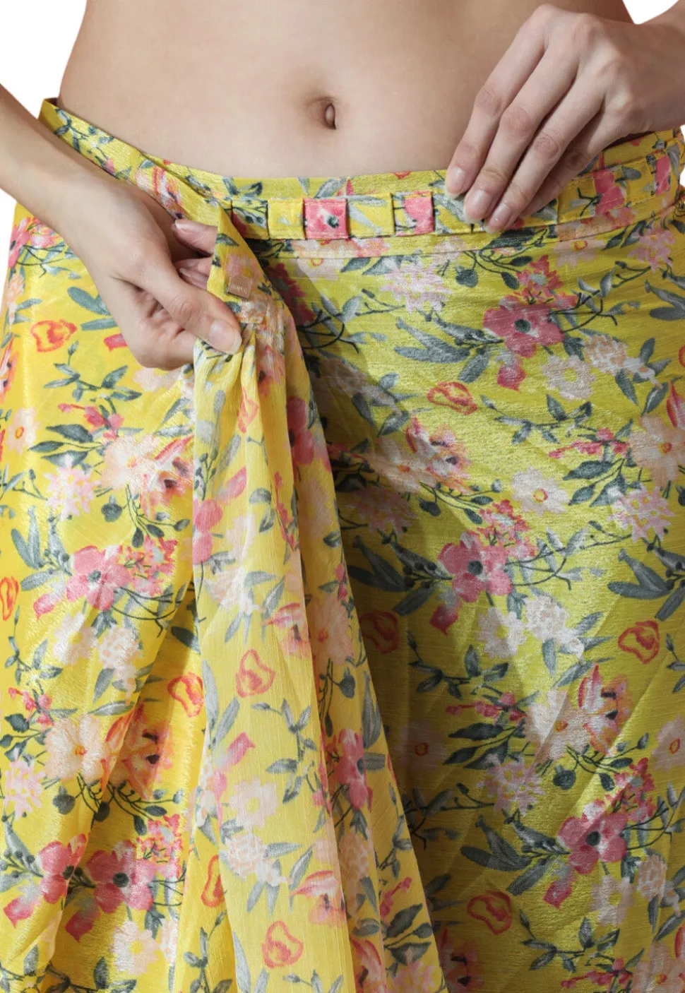 Pre Stitched Chinon Chiffon Saree in Yellow
