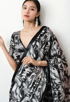 Pre Stitched Chinon Chiffon Saree in Black