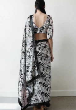 Pre Stitched Chinon Chiffon Saree in White