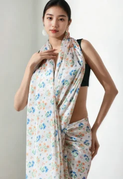 Pre Stitched Chinon Chiffon Saree in Off White