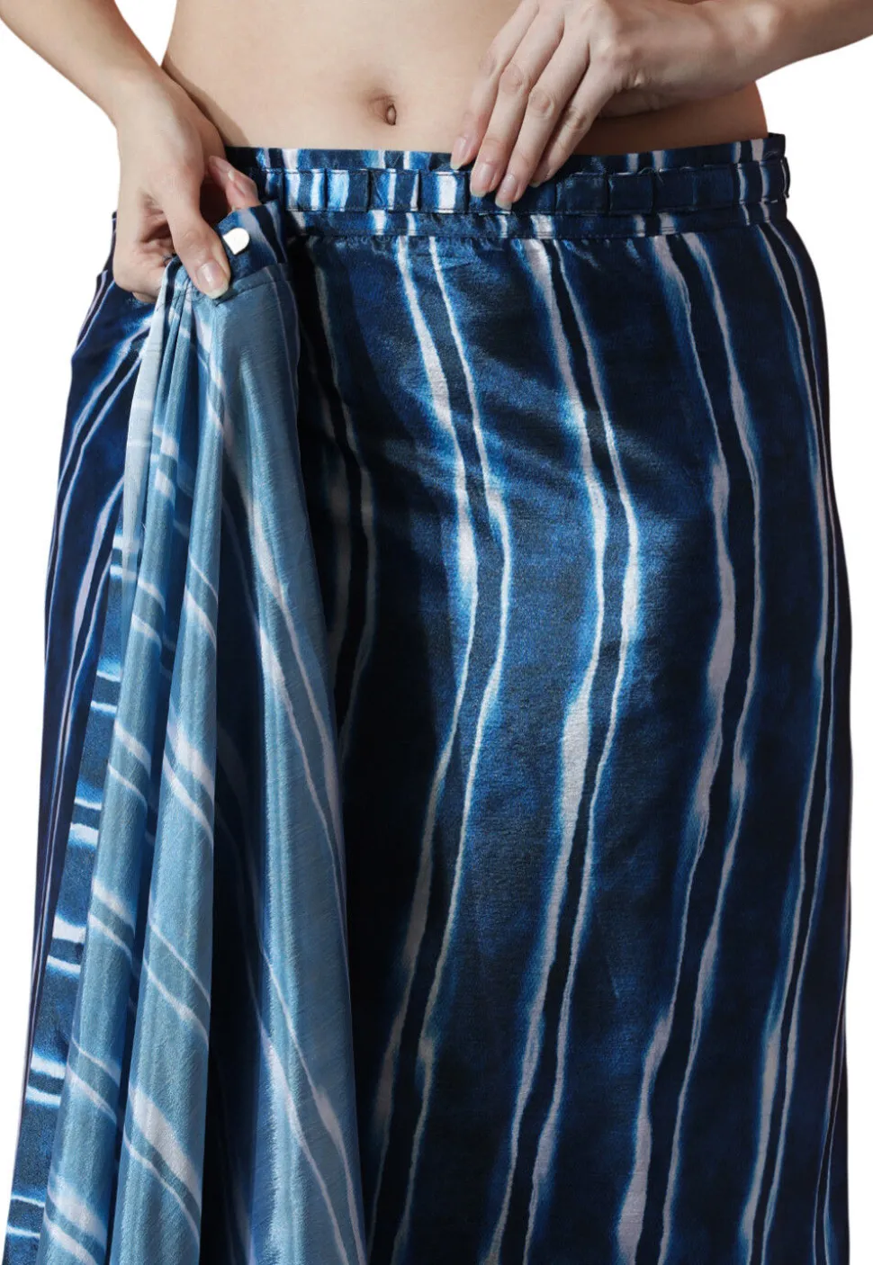 Pre Stitched Chinon Chiffon Saree in Navy Blue