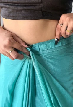 Pre Stitched Chinon Chiffon Saree in Sea Green and Green Shaded