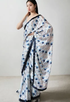 Pre Stitched Chinon Chiffon Saree in White