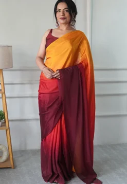 Pre Stitched Chinon Chiffon Saree in Multicolor