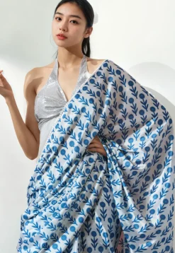 Pre Stitched Chinon Chiffon Saree in White