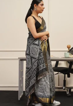 Pre Stitched Cotton Saree in Grey