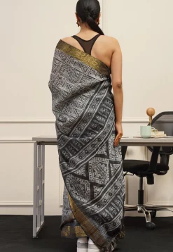 Pre Stitched Cotton Saree in Grey