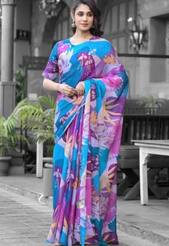Pre Stitched Georgette Saree in Multicolor