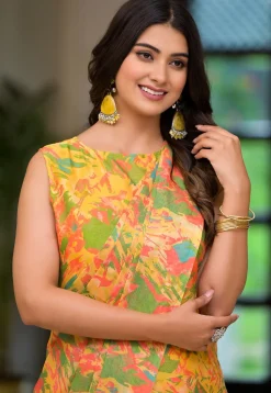 Pre Stitched Georgette Saree in Yellow