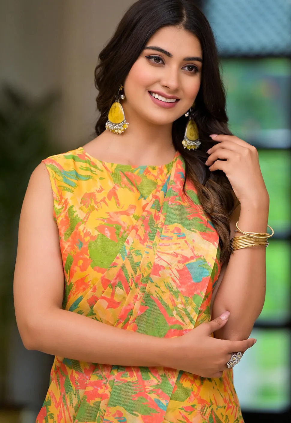 Pre Stitched Georgette Saree in Yellow