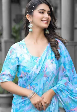 Pre Stitched Georgette Saree in Sky Blue