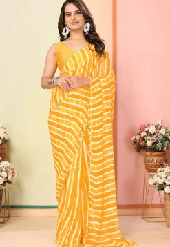Pre Stitched Georgette Saree in Yellow