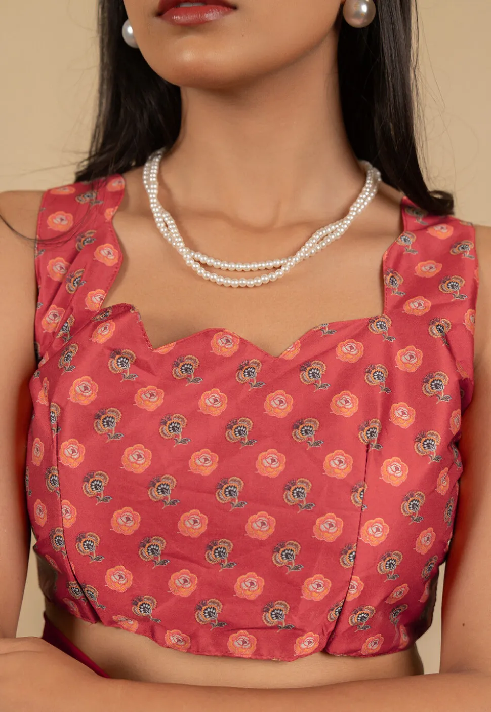 Pre Stitched Georgette Saree in Red