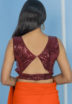 Pre Stitched Georgette Saree in Orange