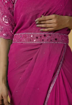 Pre Stitched Georgette Saree in Fuchsia