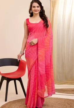 Pre Stitched Georgette Saree in Pink