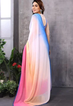 Pre Stitched Georgette Saree in Multicolor