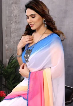Pre Stitched Georgette Saree in Multicolor