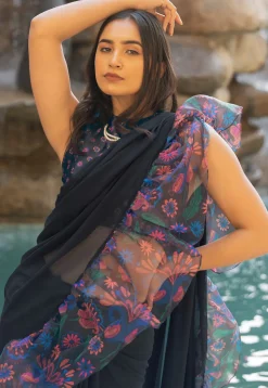 Pre Stitched Georgette Saree in Black