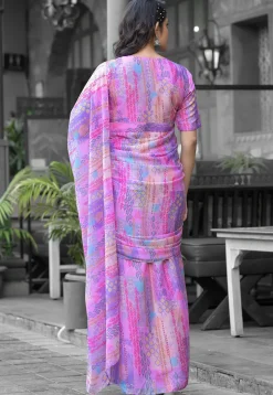 Pre Stitched Georgette Saree in Purple