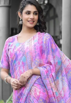 Pre Stitched Georgette Saree in Purple