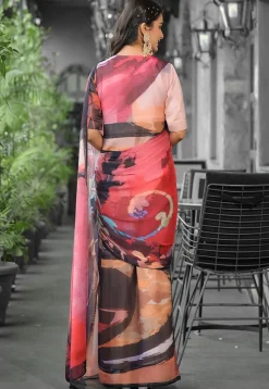 Pre Stitched Georgette Saree in Multicolor