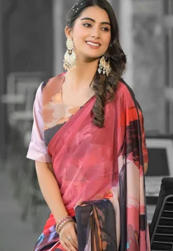 Pre Stitched Georgette Saree in Multicolor