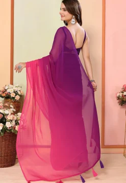 Pre Stitched Georgette Saree in Shaded Pink and Purple