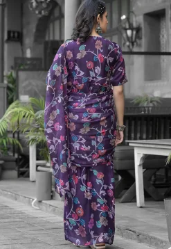Pre Stitched Georgette Saree in Dark Purple