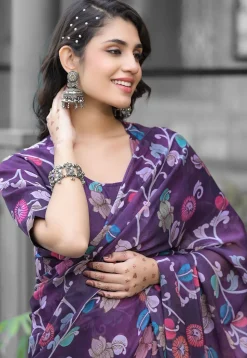 Pre Stitched Georgette Saree in Dark Purple