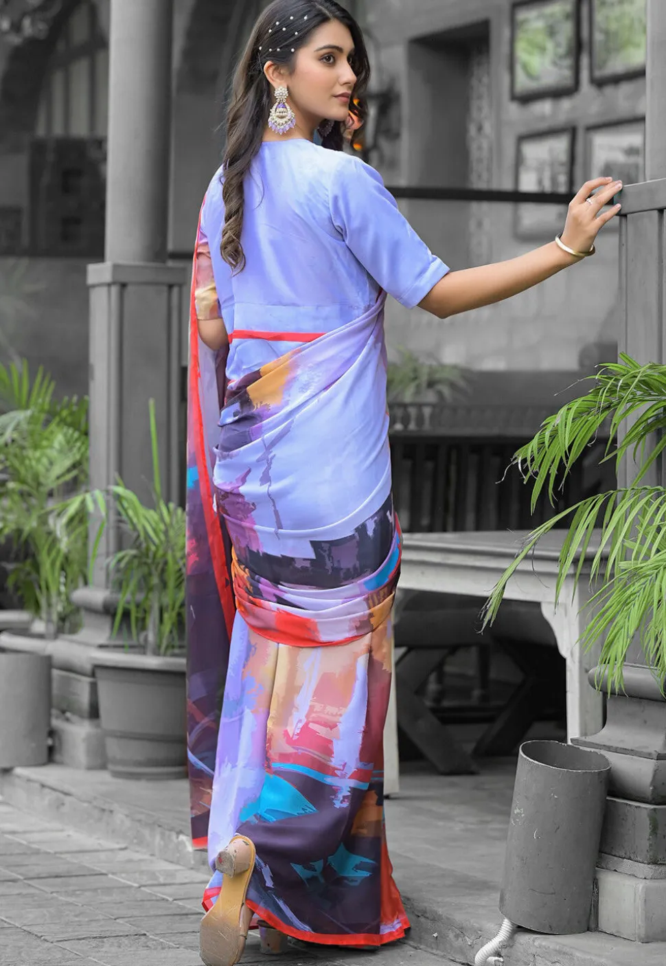 Pre Stitched Georgette Saree in Multicolor