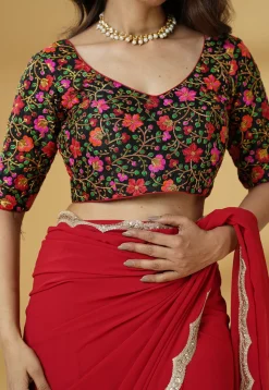 Pre Stitched Georgette Saree in Red
