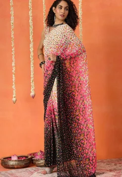 Pre Stitched Georgette Saree in Multicolor