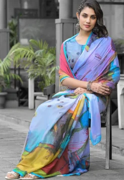 Pre Stitched Georgette Saree in Multicolor