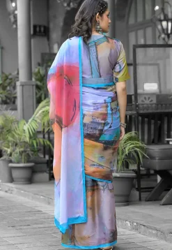 Pre Stitched Georgette Saree in Multicolor
