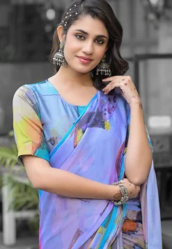 Pre Stitched Georgette Saree in Multicolor
