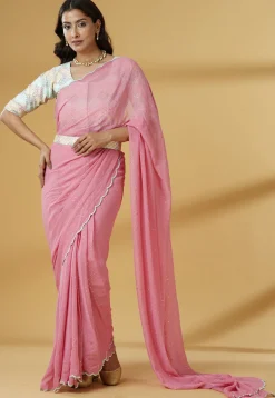 Pre Stitched Georgette Saree in Pink