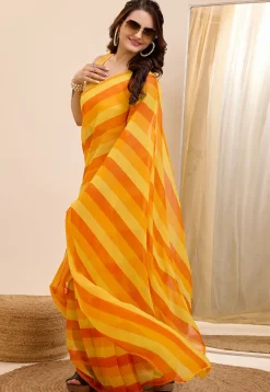 Pre Stitched Georgette Saree in Yellow
