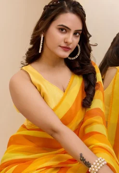 Pre Stitched Georgette Saree in Yellow