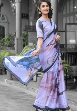 Pre Stitched Georgette Saree in Light Purple